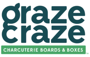 Logo of Graze Craze with the text "Charcuterie Boards & Boxes" at the bottom.